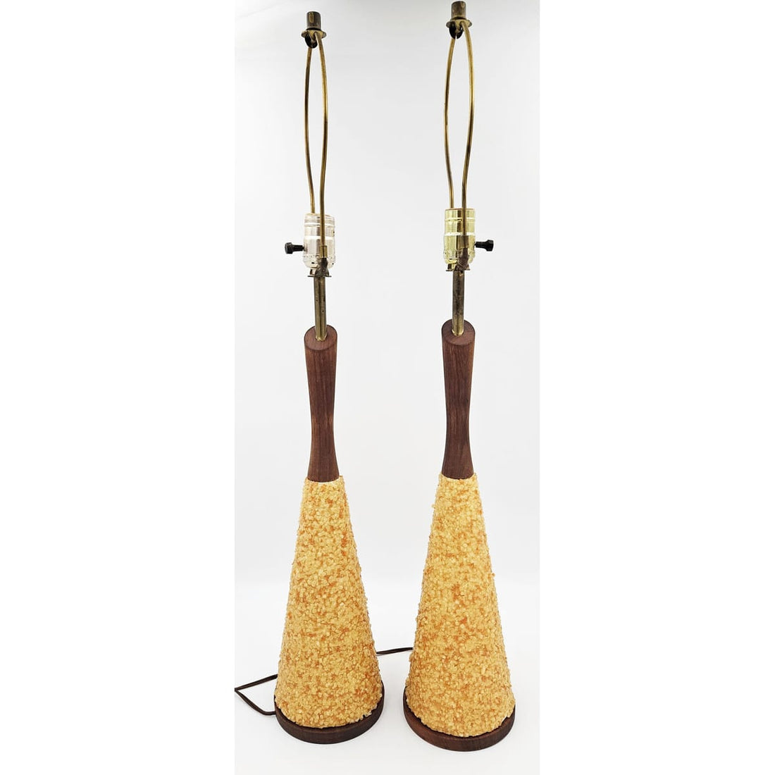 Quartite Creative Lighting Quartite Creative Raised Pebble Textured Lucite &amp; Wood Table Lamps Circa 1960&