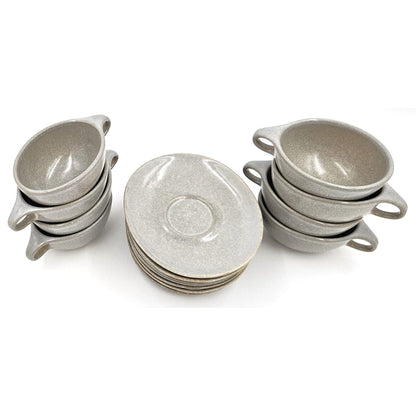 Raymor by Roseville Serveware RARE Raymor Roseville Beach Gray Cup/Saucer Set of 8 Ben Seibel 1952-1954