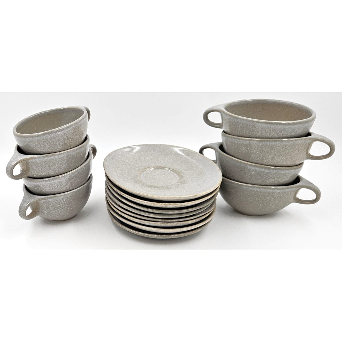 Raymor by Roseville Serveware RARE Raymor Roseville Beach Gray Cup/Saucer Set of 8 Ben Seibel 1952-1954