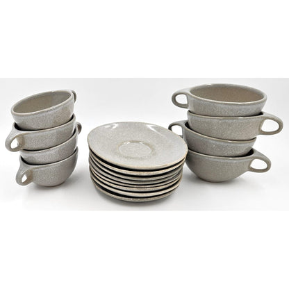 Raymor by Roseville Serveware RARE Raymor Roseville Beach Gray Cup/Saucer Set of 8 Ben Seibel 1952-1954