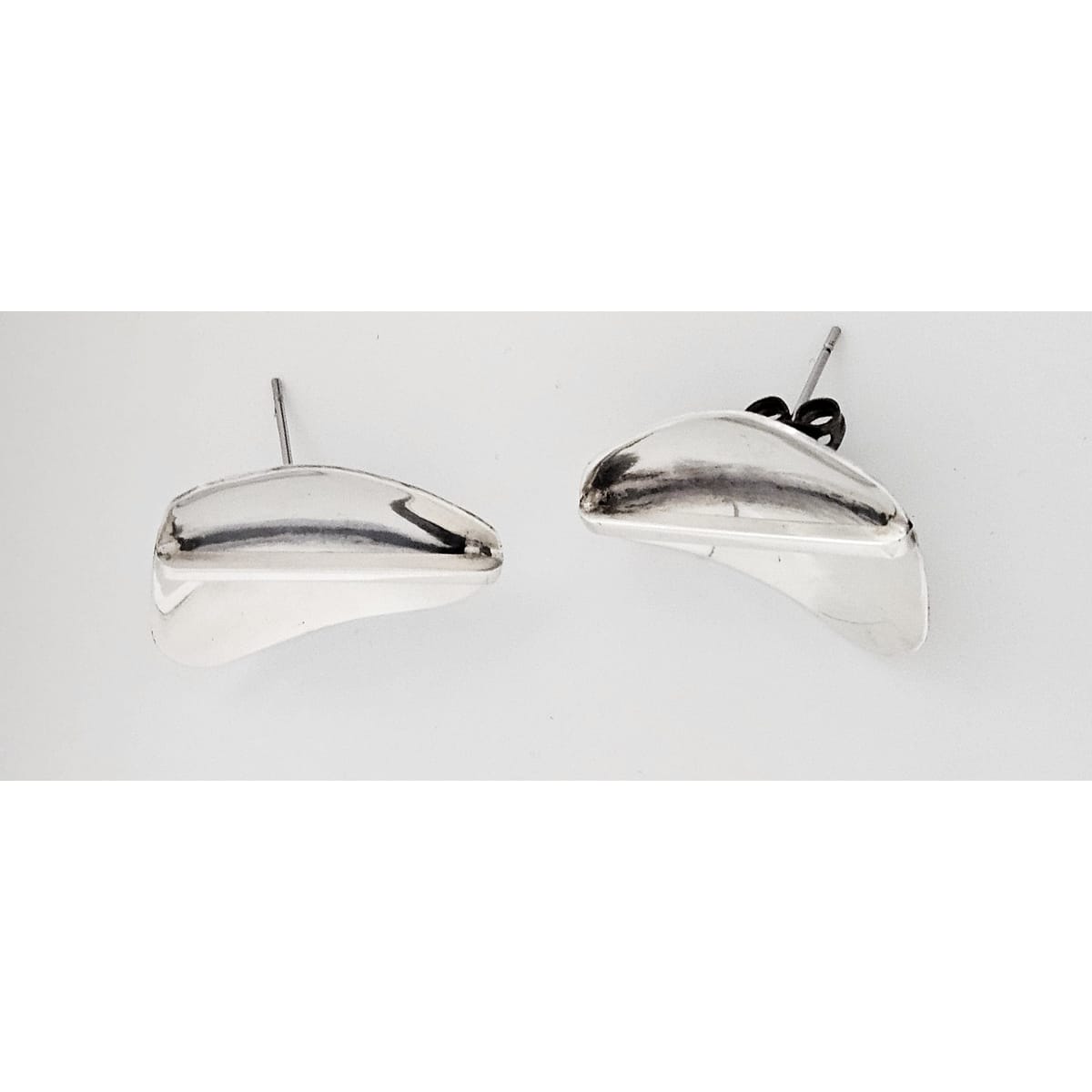 Research Mark Jewelry Designer Sterling Silver Abstract Modernist Earrings by Joseph Skinger 1950&