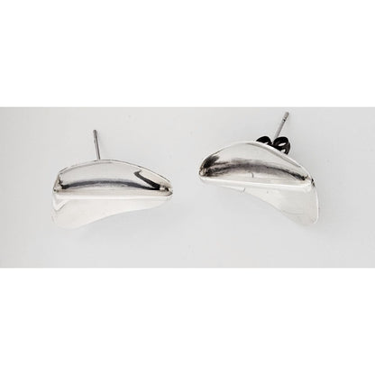 Research Mark Jewelry Designer Sterling Silver Abstract Modernist Earrings by Joseph Skinger 1950&