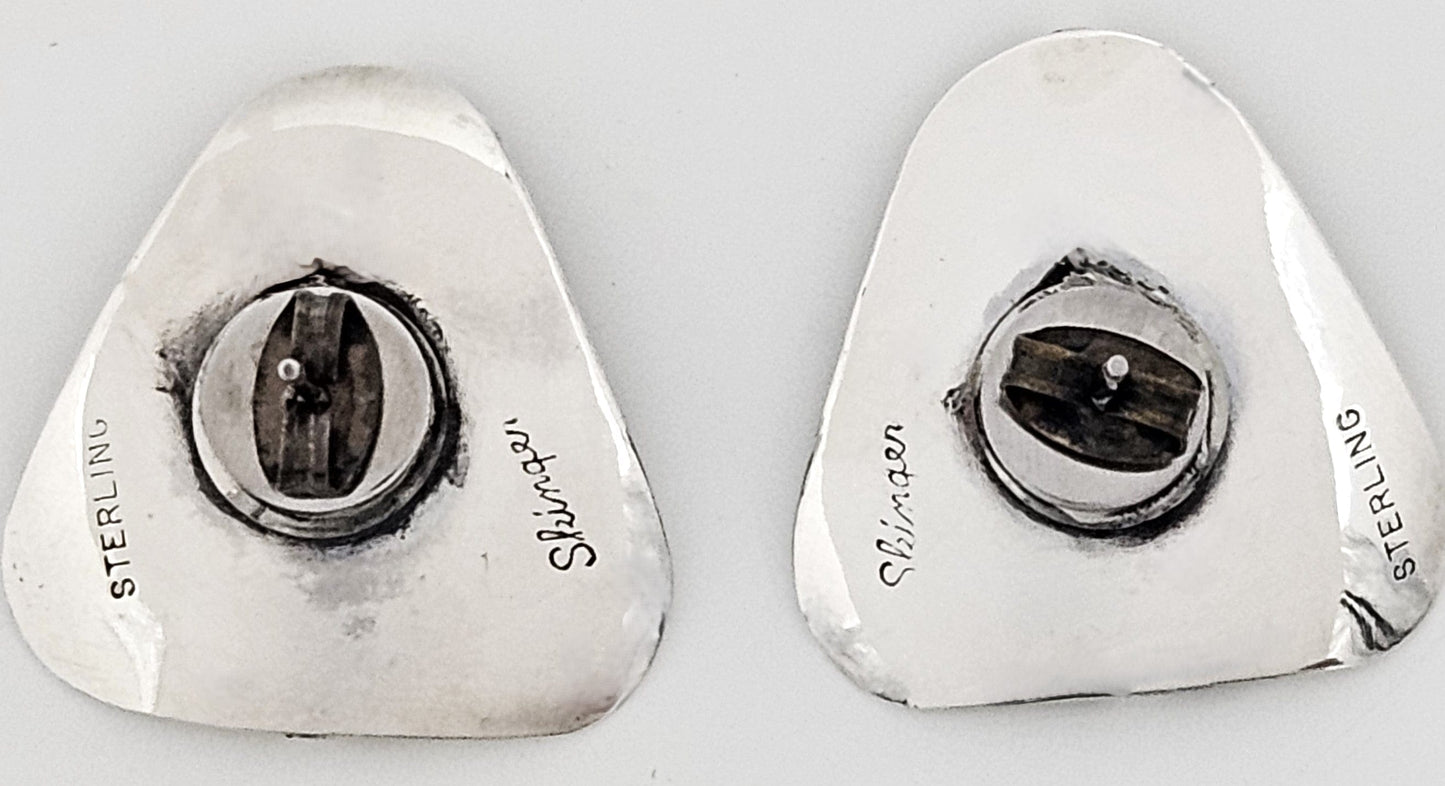 Research Mark Jewelry Designer Sterling Silver Abstract Modernist Earrings by Joseph Skinger 1950's