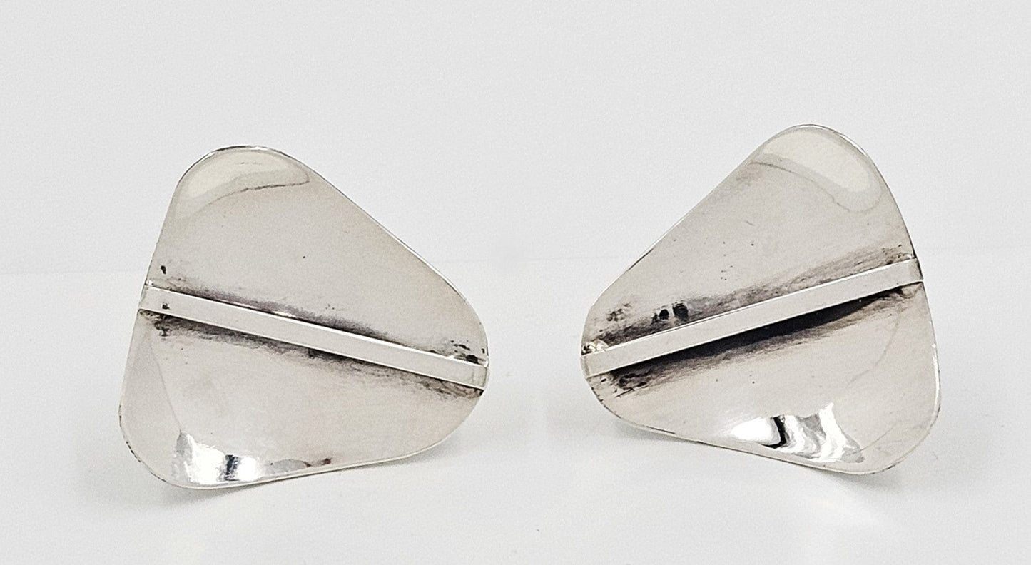 Research Mark Jewelry Designer Sterling Silver Abstract Modernist Earrings by Joseph Skinger 1950's