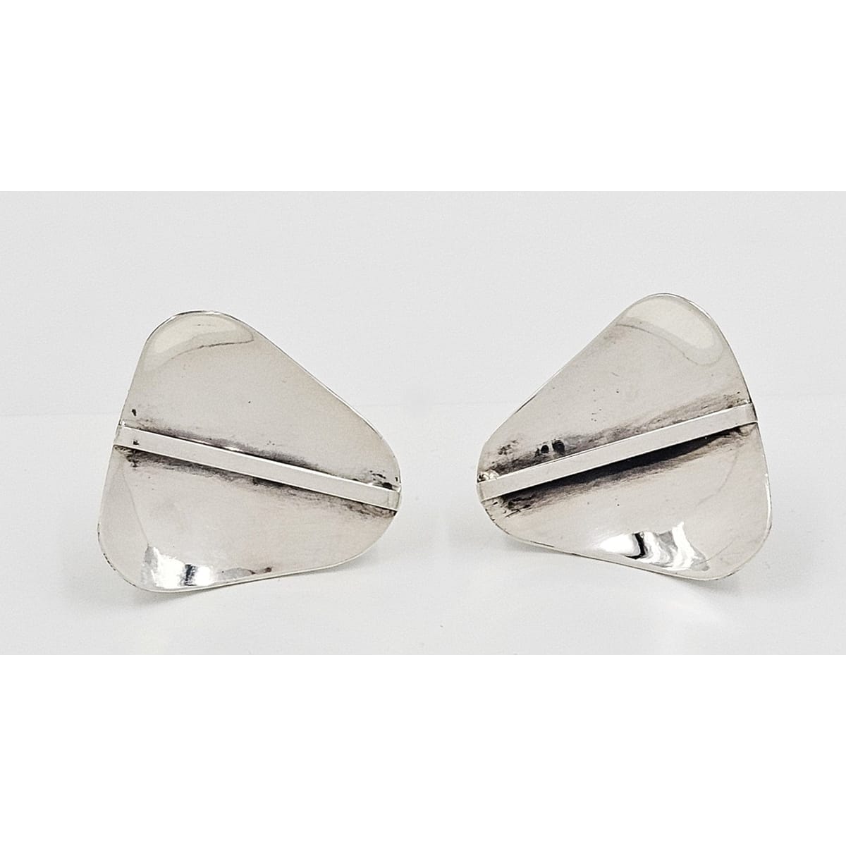 Research Mark Jewelry Designer Sterling Silver Abstract Modernist Earrings by Joseph Skinger 1950&