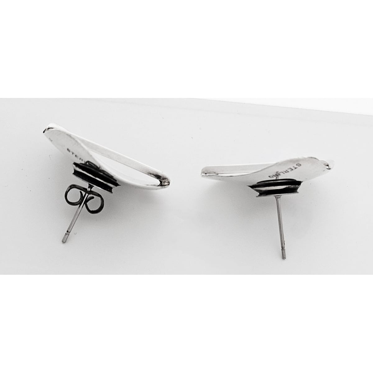 Research Mark Jewelry Designer Sterling Silver Abstract Modernist Earrings by Joseph Skinger 1950&