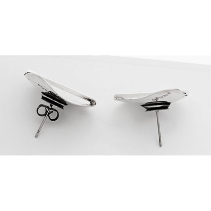 Research Mark Jewelry Designer Sterling Silver Abstract Modernist Earrings by Joseph Skinger 1950&
