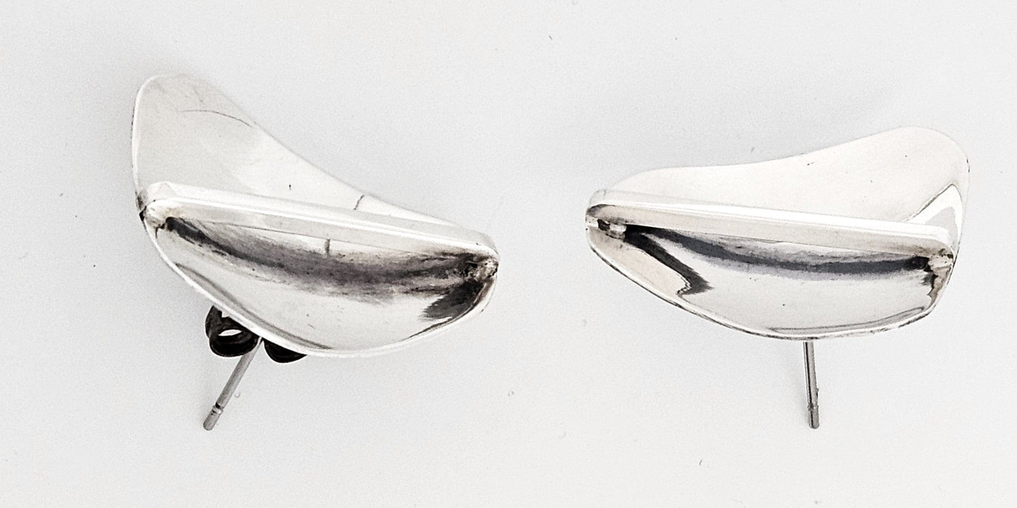 Research Mark Jewelry Designer Sterling Silver Abstract Modernist Earrings by Joseph Skinger 1950's