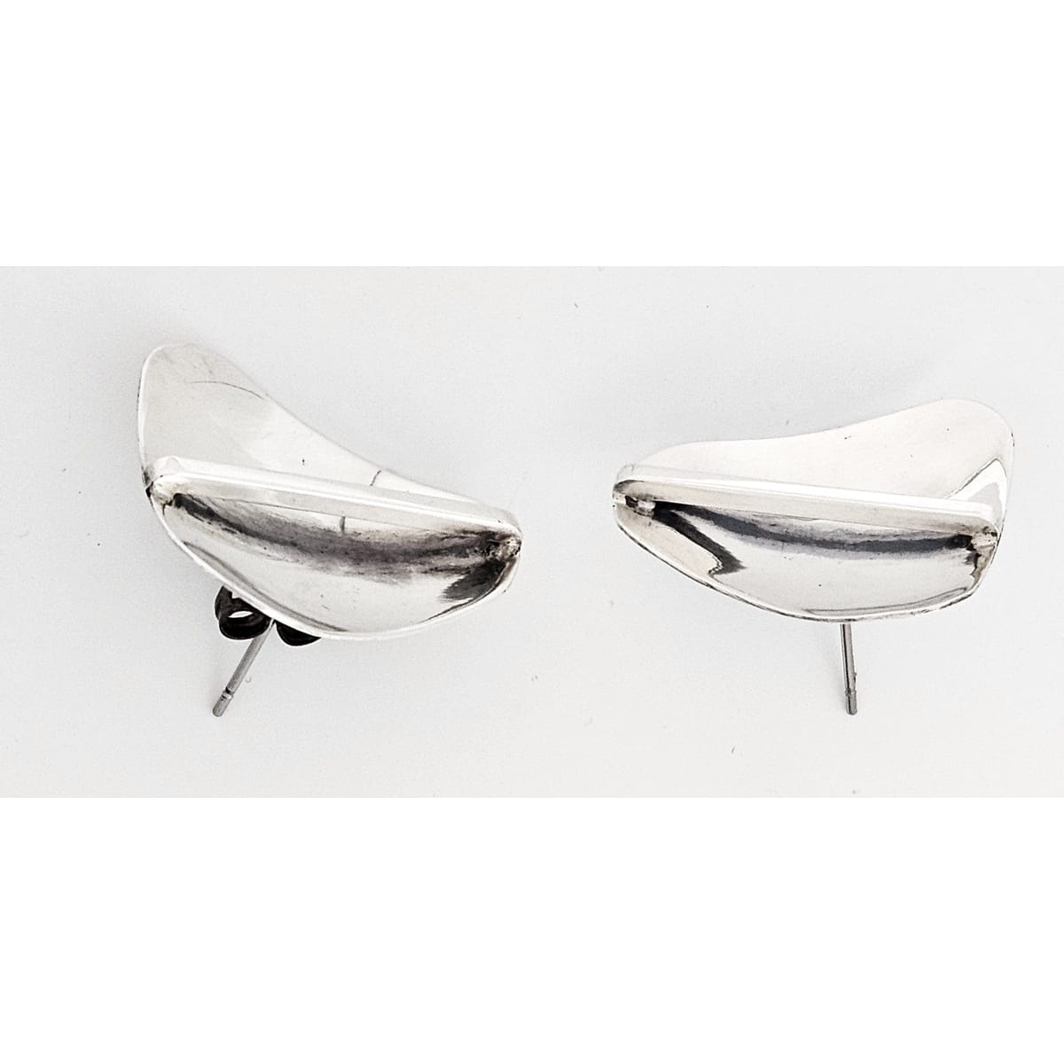 Research Mark Jewelry Designer Sterling Silver Abstract Modernist Earrings by Joseph Skinger 1950&