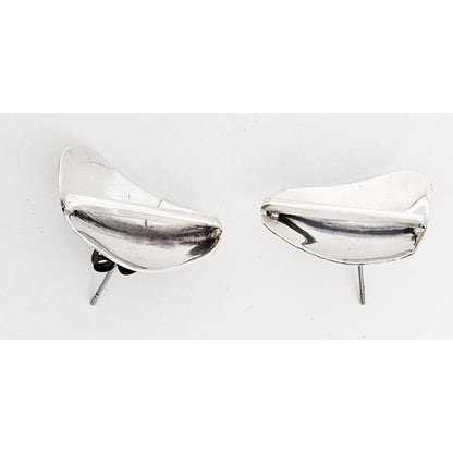 Research Mark Jewelry Designer Sterling Silver Abstract Modernist Earrings by Joseph Skinger 1950&