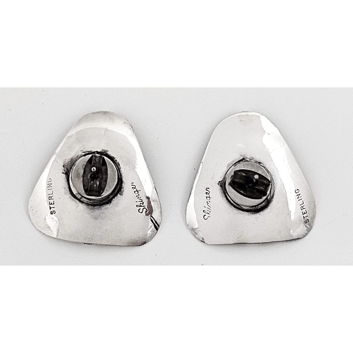 Research Mark Jewelry Designer Sterling Silver Abstract Modernist Earrings by Joseph Skinger 1950&