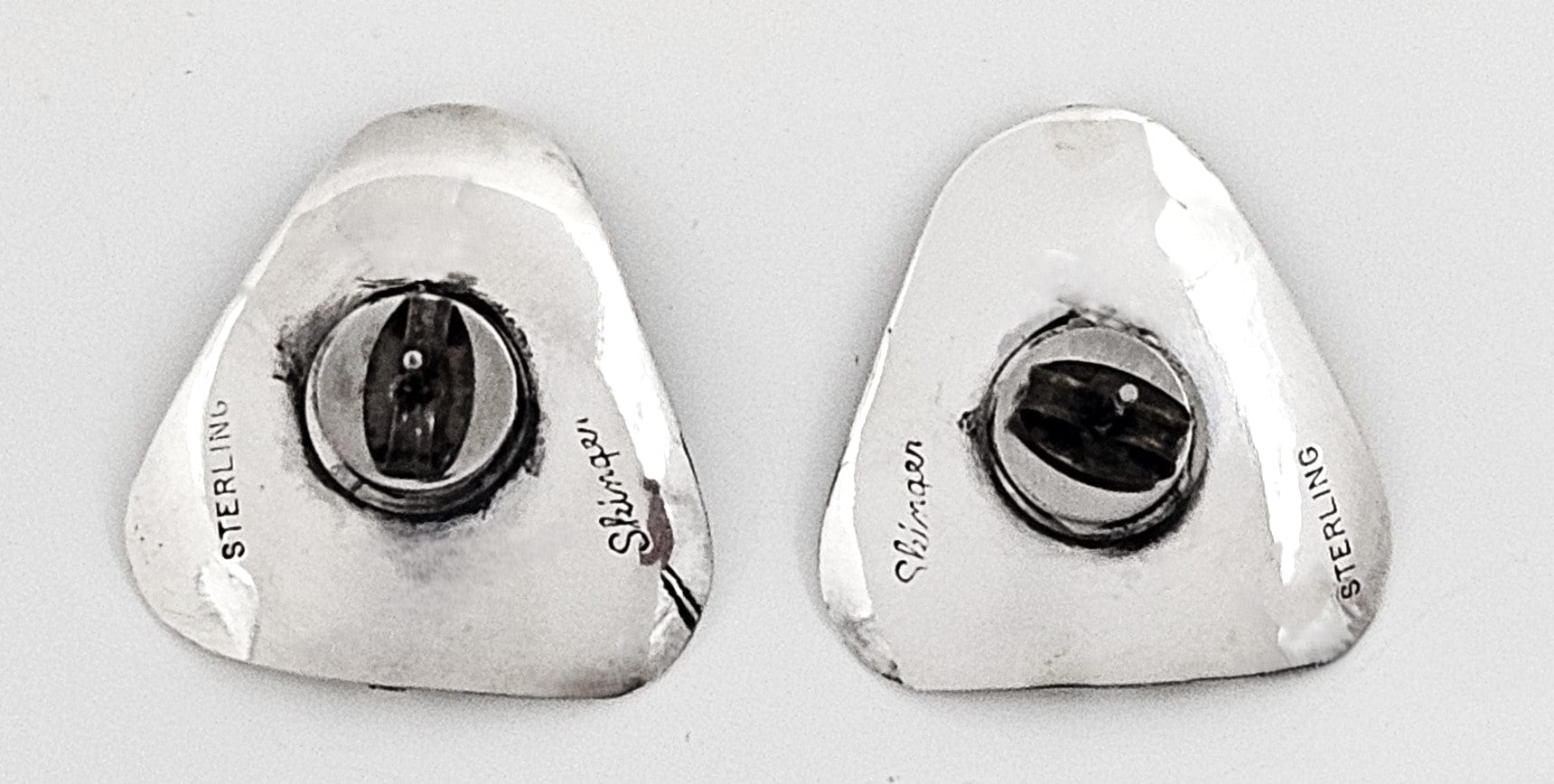 Research Mark Jewelry Designer Sterling Silver Abstract Modernist Earrings by Joseph Skinger 1950's