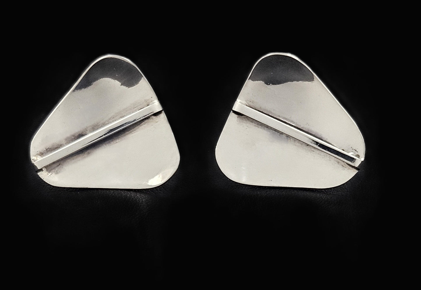 Research Mark Jewelry Designer Sterling Silver Abstract Modernist Earrings by Joseph Skinger 1950's