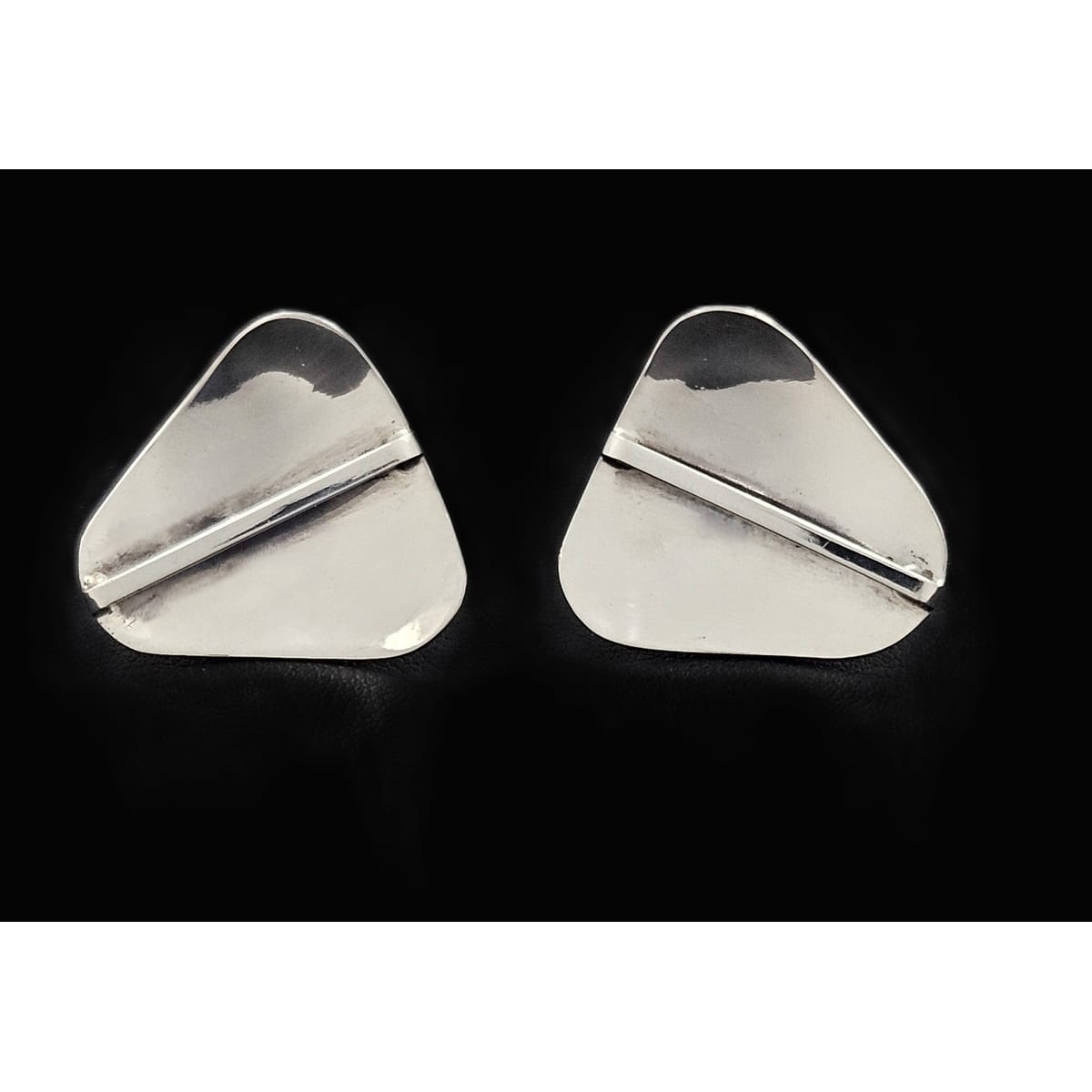 Research Mark Jewelry Designer Sterling Silver Abstract Modernist Earrings by Joseph Skinger 1950&