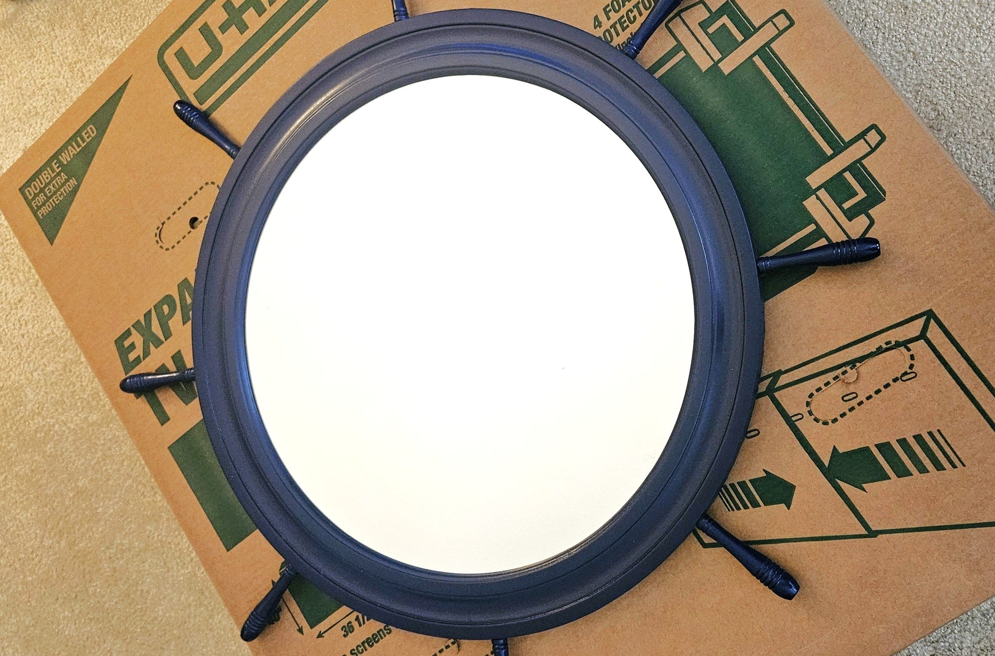 Restored MCM Ship's Wheel Mirror Home Decor Superb Fully Restored Oversized Ship's Wheel Wall Mirror in Deep Navy 1950's