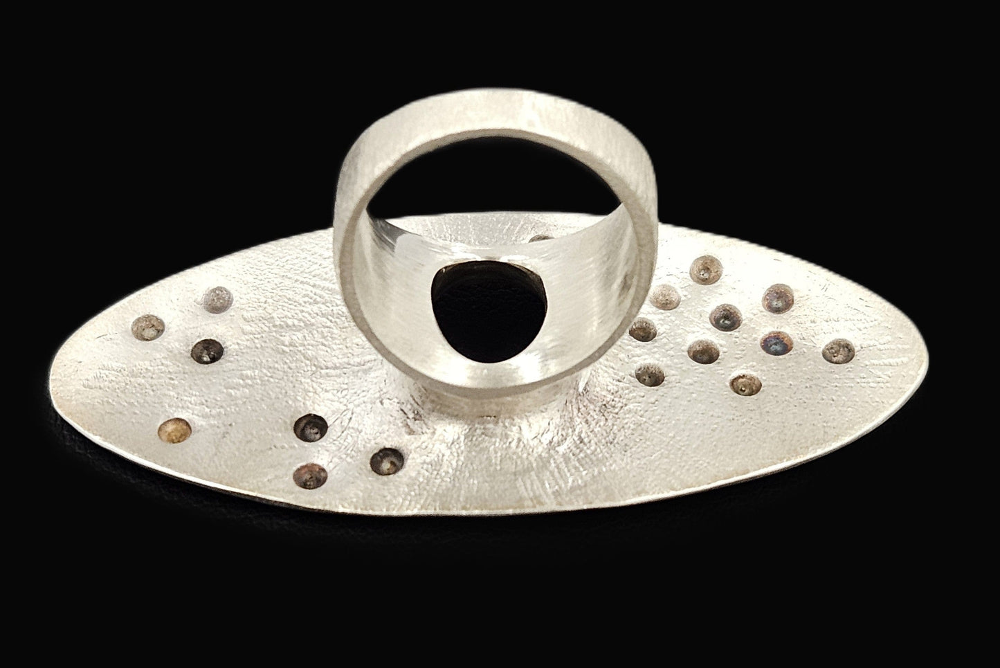 RG Sterling Jewelry Superb Designer Signed RG Sterling Textured Face Modernist Statement Ring