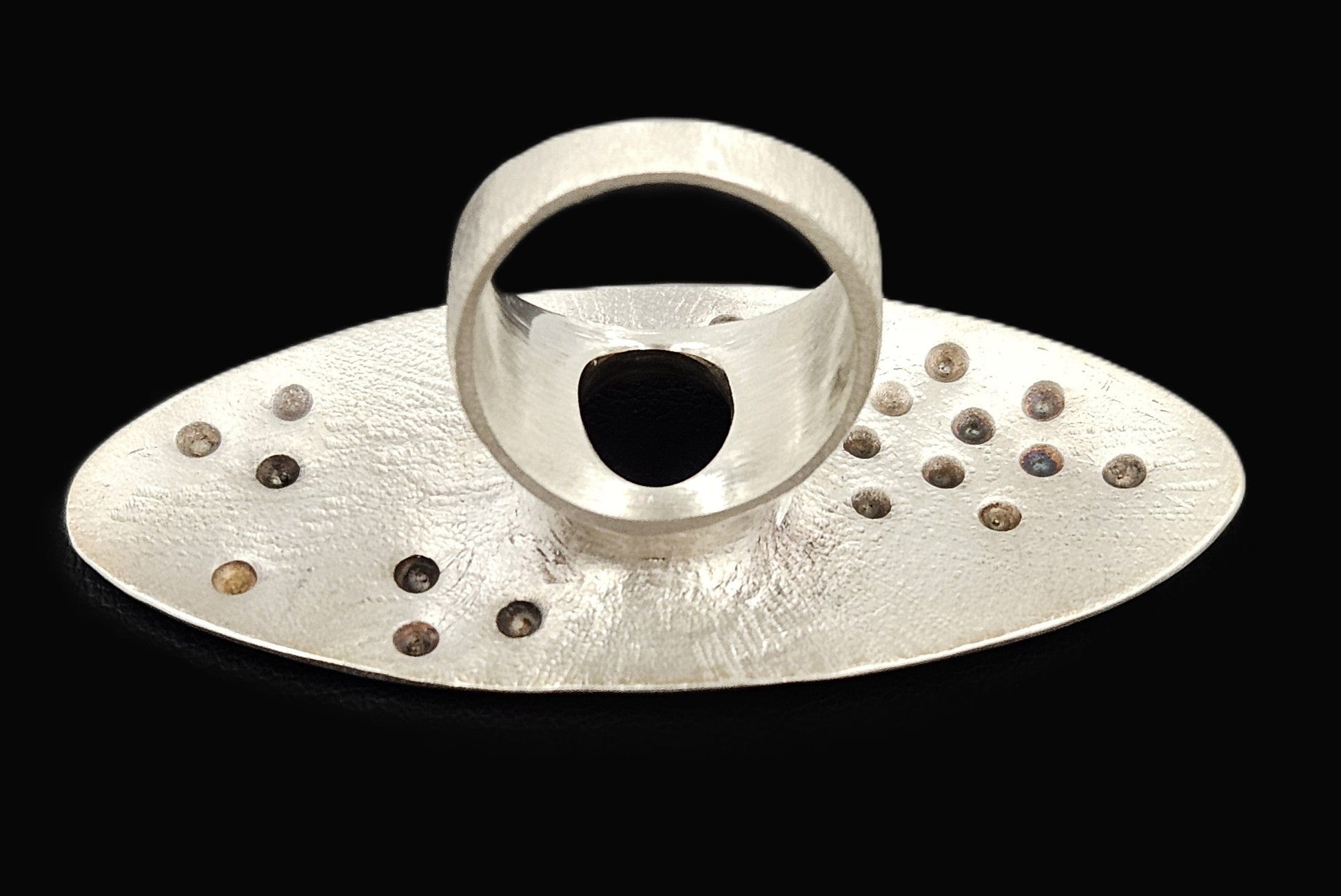 RG Sterling Jewelry Superb Designer Signed RG Sterling Textured Face Modernist Statement Ring