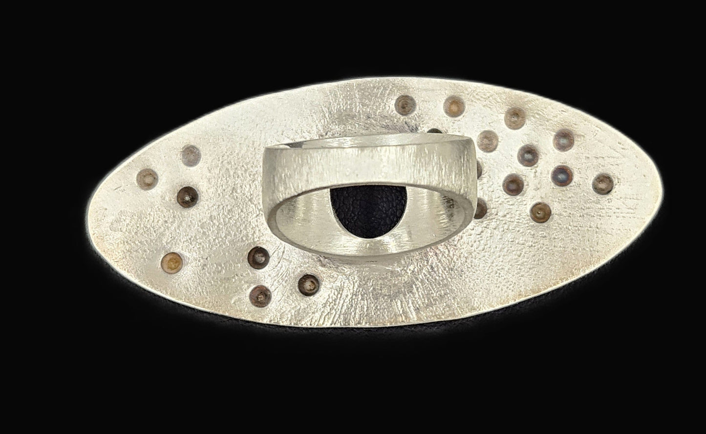 RG Sterling Jewelry Superb Designer Signed RG Sterling Textured Face Modernist Statement Ring