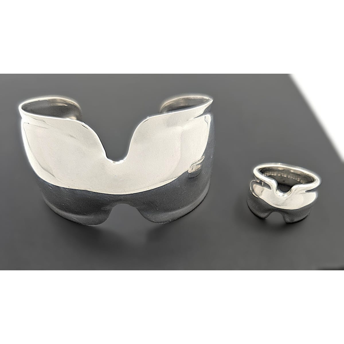 Robert Lee Morris Jewelry Robert Lee Morris Sterling Modernist Bone Cuff Bracelet Matching Ring Set 80&