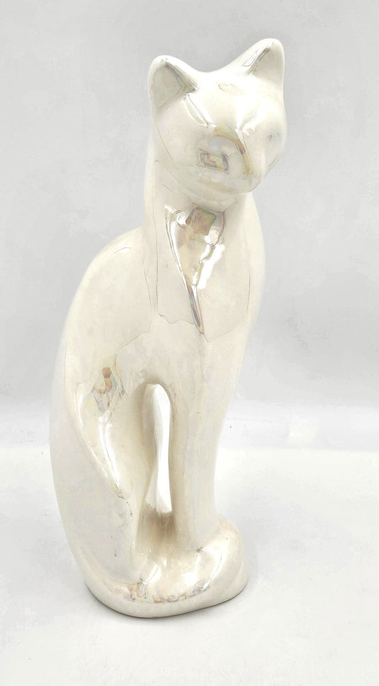 Rosenthal Netter Sculpture MCM Rosenthal Netter Iridescent White Ceramic Cat Kitten Sculpture