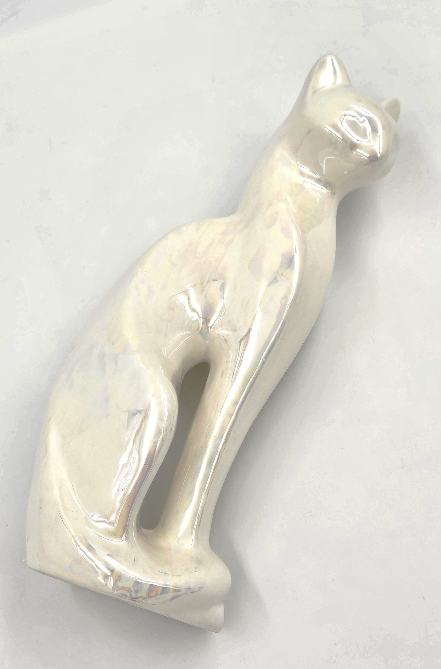 Rosenthal Netter Sculpture MCM Rosenthal Netter Iridescent White Ceramic Cat Kitten Sculpture