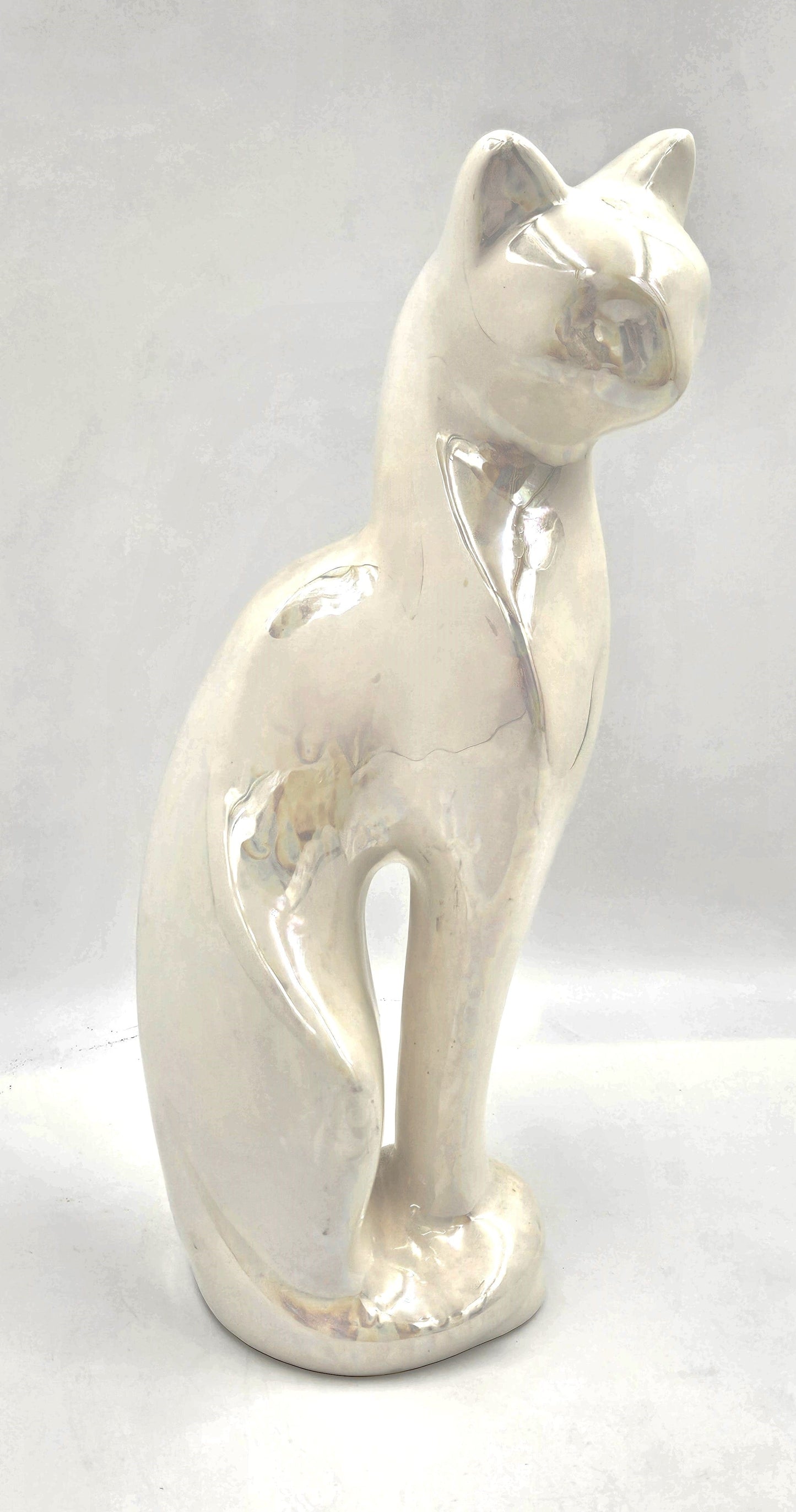 Rosenthal Netter Sculpture MCM Rosenthal Netter Iridescent White Ceramic Cat Kitten Sculpture