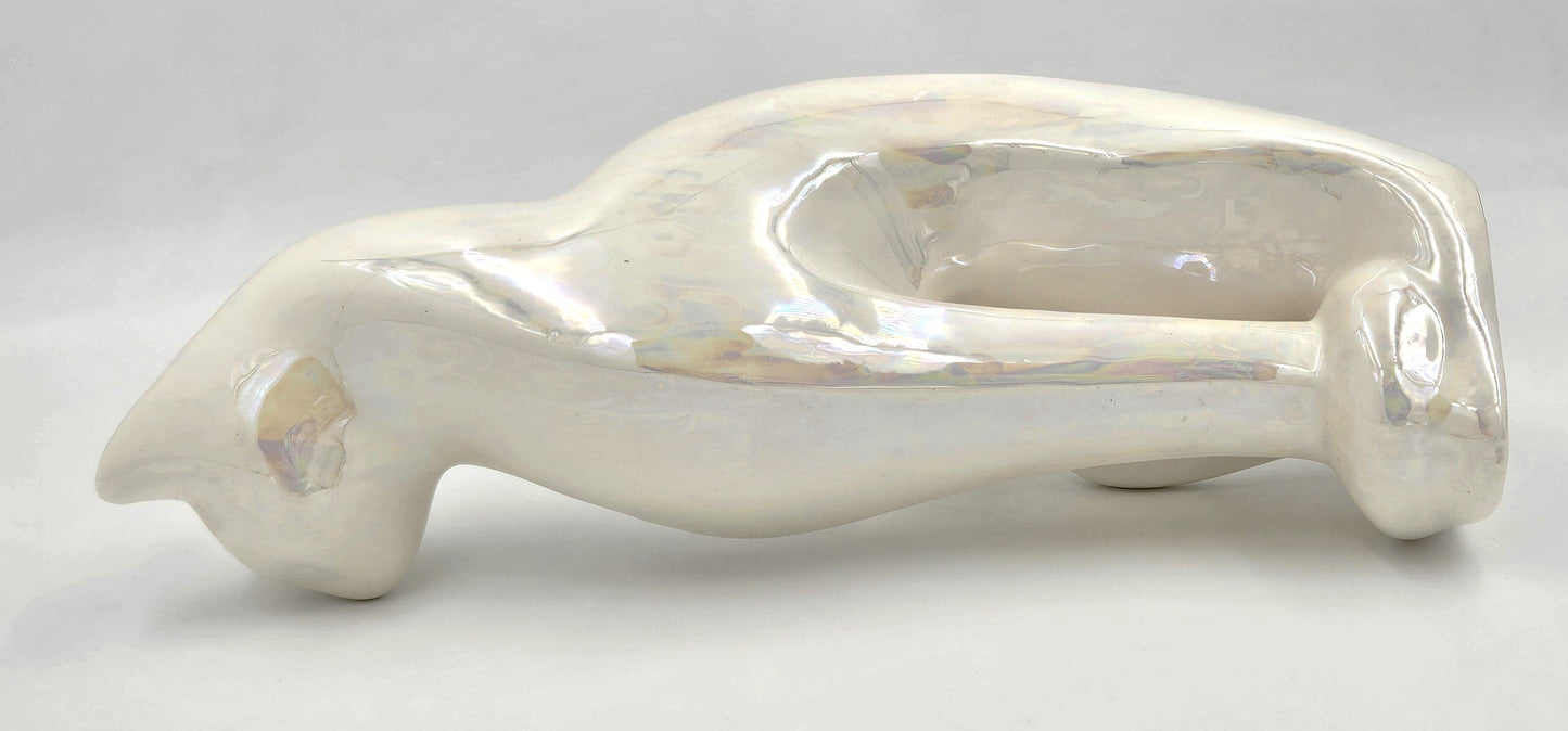 Rosenthal Netter Sculpture MCM Rosenthal Netter Iridescent White Ceramic Cat Kitten Sculpture