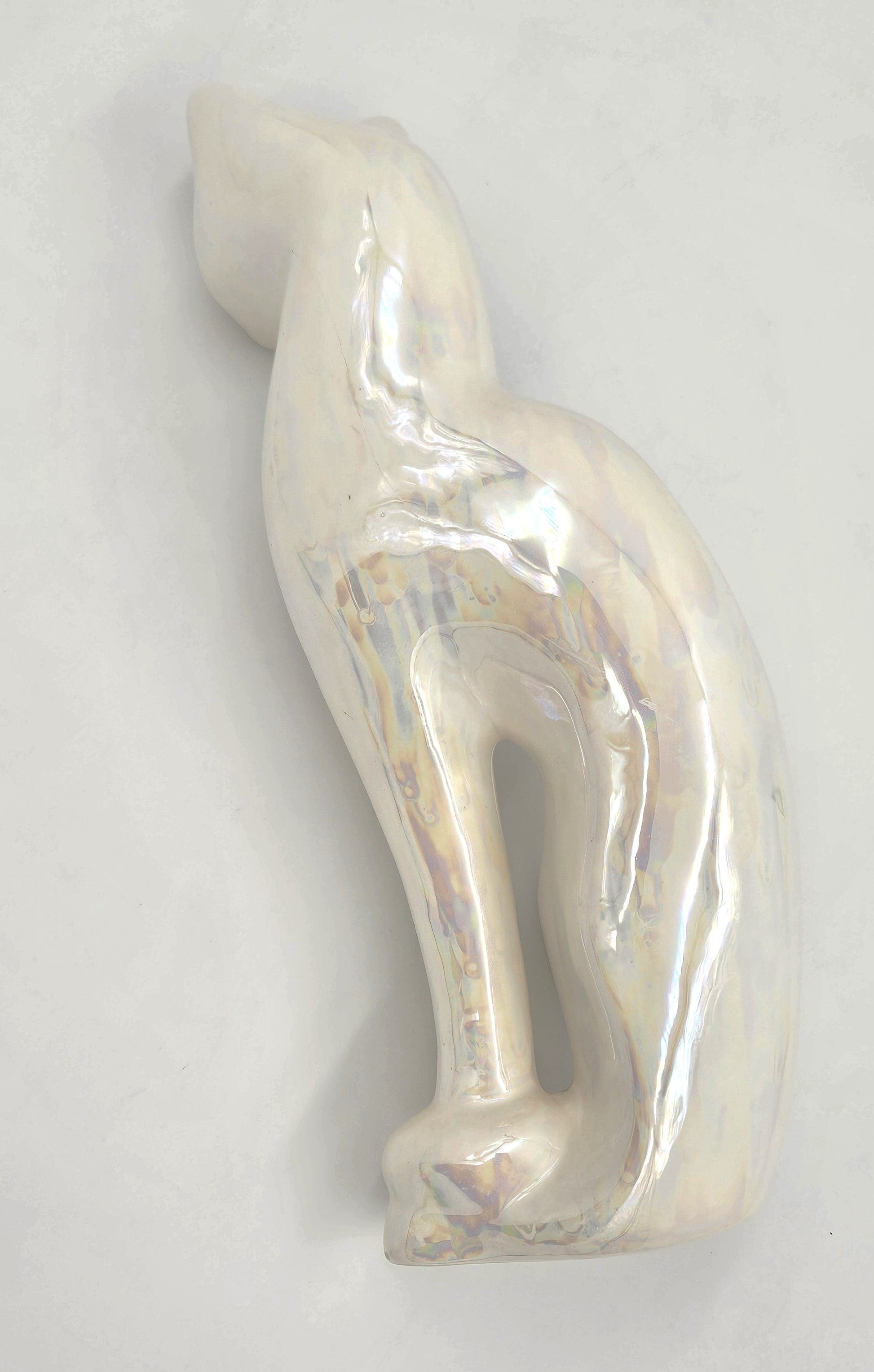 Rosenthal Netter Sculpture MCM Rosenthal Netter Iridescent White Ceramic Cat Kitten Sculpture