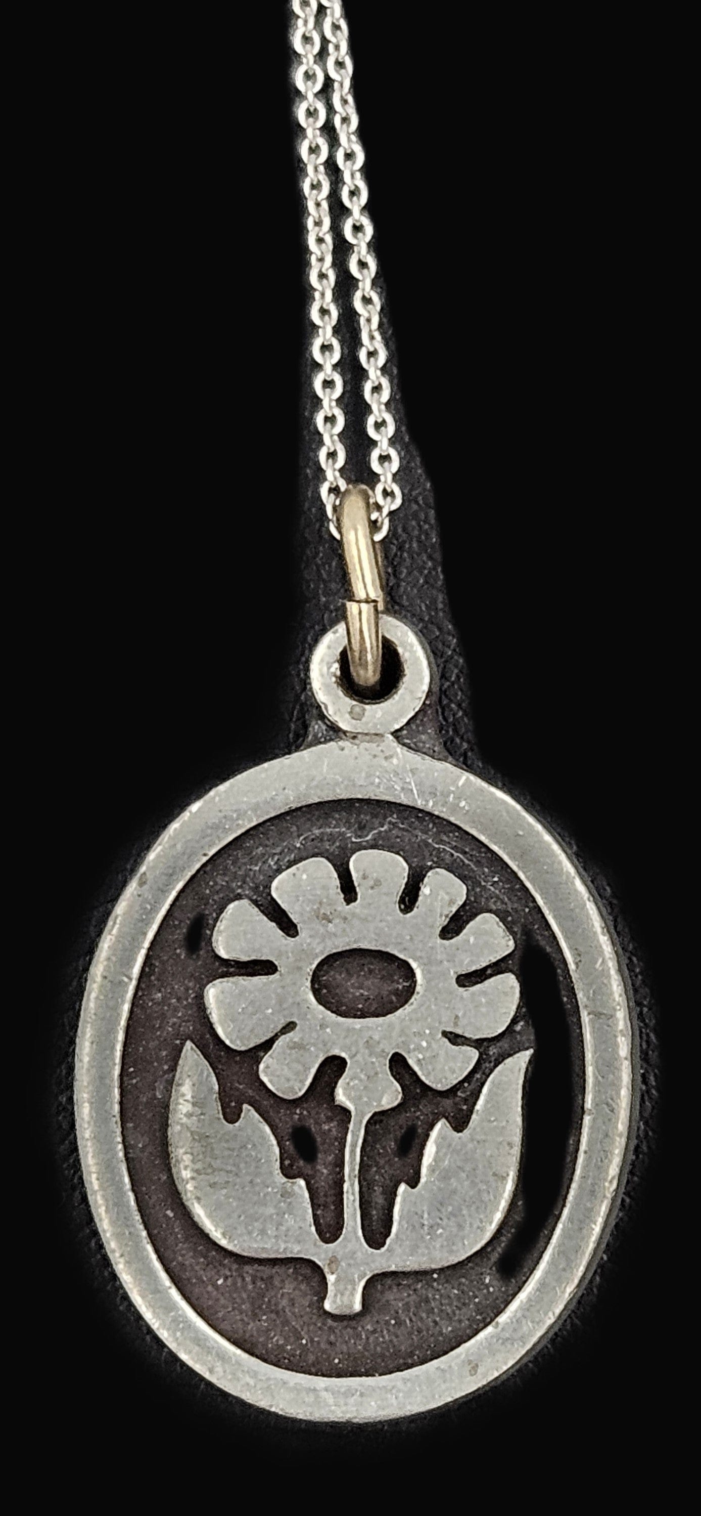 Rune Tennesmed Jewelry Rune Tennesmed Sweden Pewter Flower Pendant Sterling Necklace C. 1960's