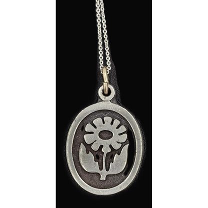 Rune Tennesmed Jewelry Rune Tennesmed Sweden Pewter Flower Pendant Sterling Necklace C. 1960&