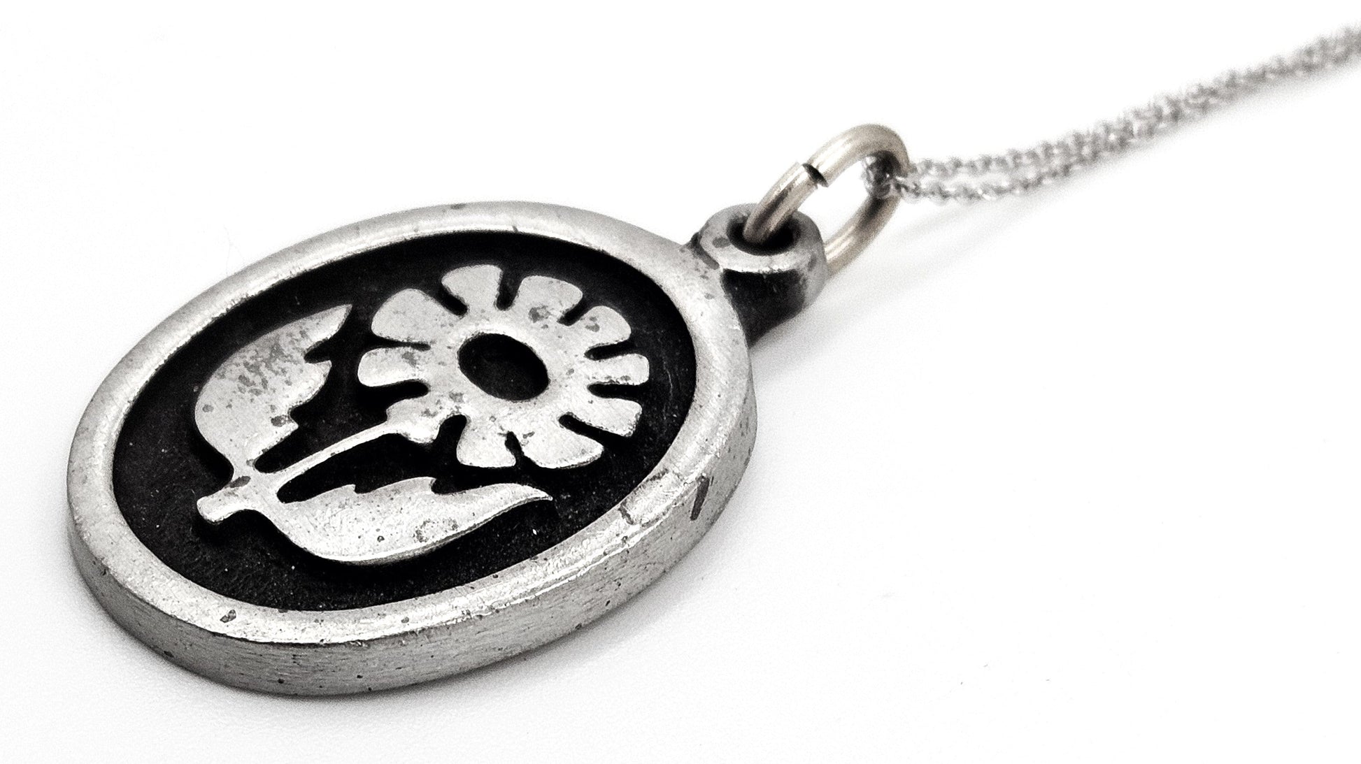 Rune Tennesmed Jewelry Rune Tennesmed Sweden Pewter Flower Pendant Sterling Necklace C. 1960's