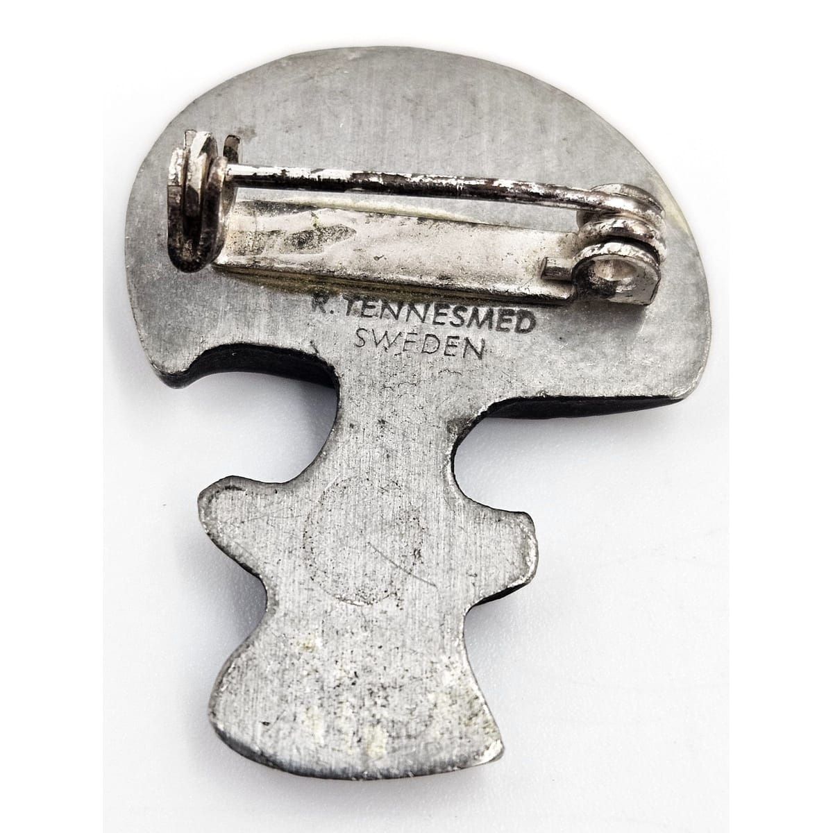 Rune Tennesmed Jewelry Rune Tennesmed Sweden Solid Pewter 3-D Mushroom Brooch Pendant C 1960&
