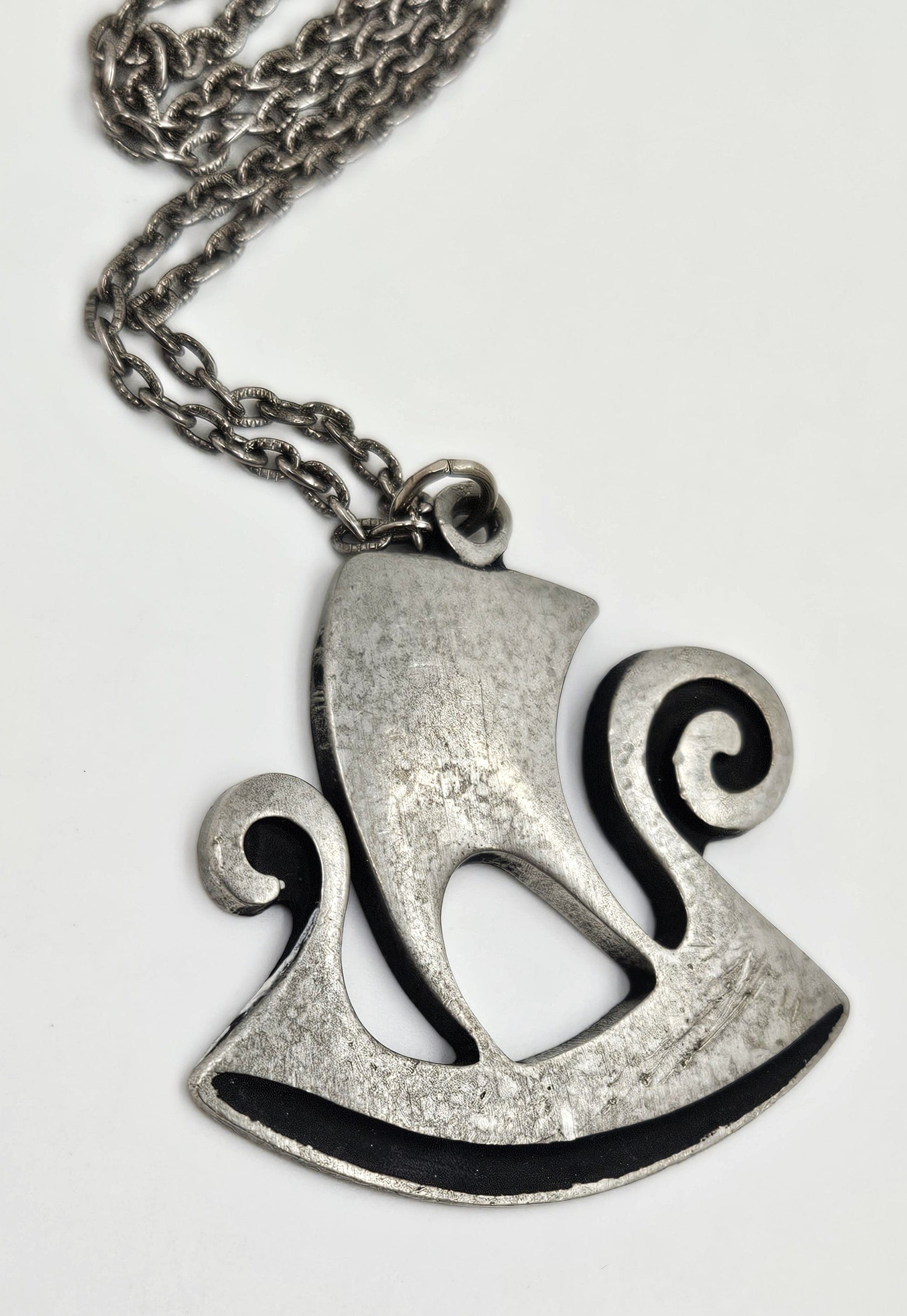 Rune Tennesmed Jewelry Rune Tennesmed Sweden Solid Pewter XL Viking Ship Pendant Necklace 1960's