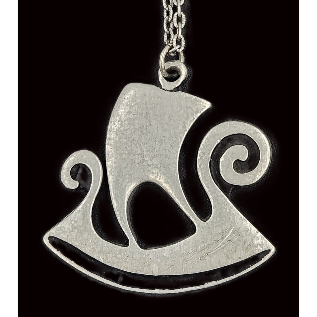 Rune Tennesmed Jewelry Rune Tennesmed Sweden Solid Pewter XL Viking Ship Pendant Necklace 1960&