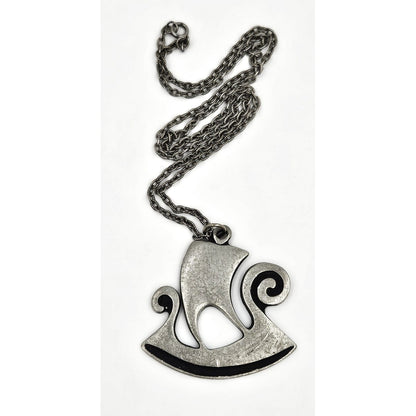 Rune Tennesmed Jewelry Rune Tennesmed Sweden Solid Pewter XL Viking Ship Pendant Necklace 1960&