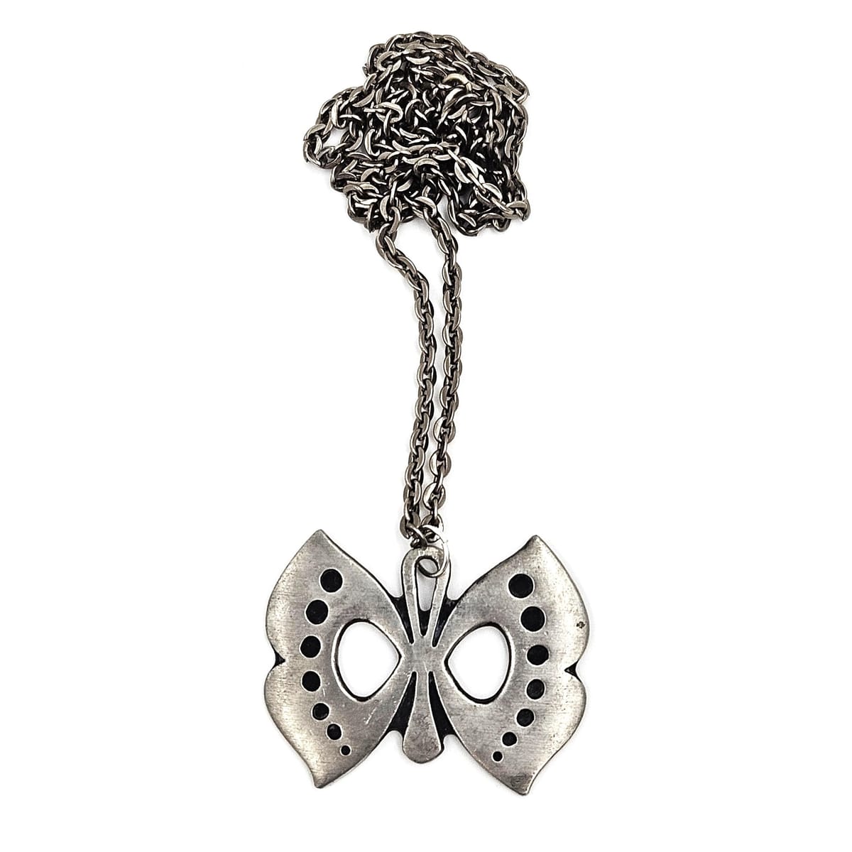 Rune Tennesmed Jewelry Rune Tennesmed XL Modernist  Butterfly Pewter Pendant Necklace C. 1960&