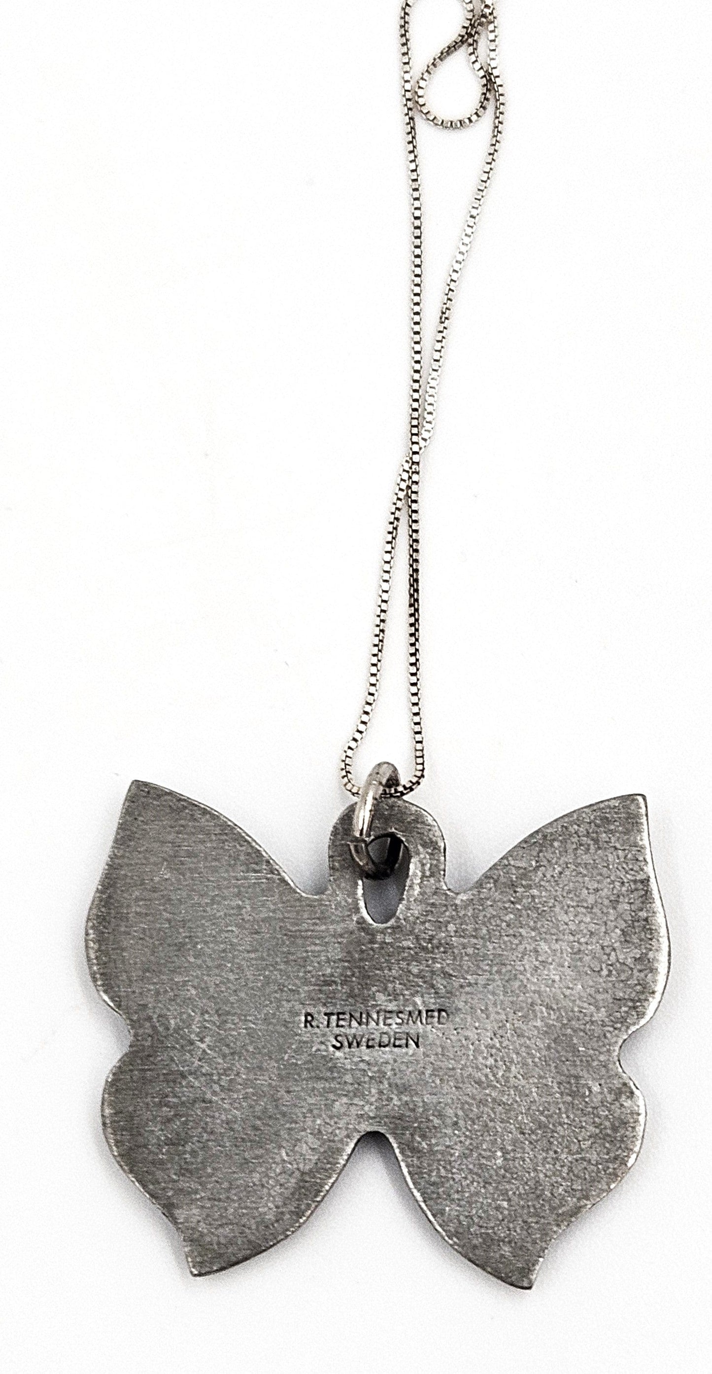 Rune Tennesmed Jewelry Sweden Rune Tennesmed Pewter Butterfly Pendant Sterling Necklace C. 1960's