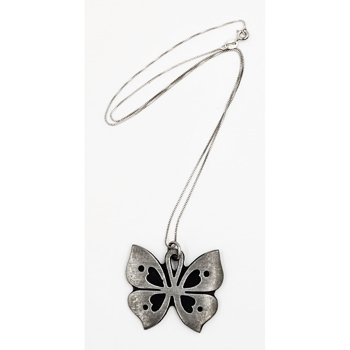 Rune Tennesmed Jewelry Sweden Rune Tennesmed Pewter Butterfly Pendant Sterling Necklace C. 1960&