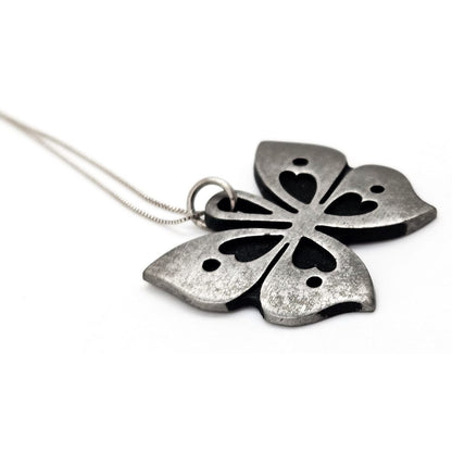 Rune Tennesmed Jewelry Sweden Rune Tennesmed Pewter Butterfly Pendant Sterling Necklace C. 1960&