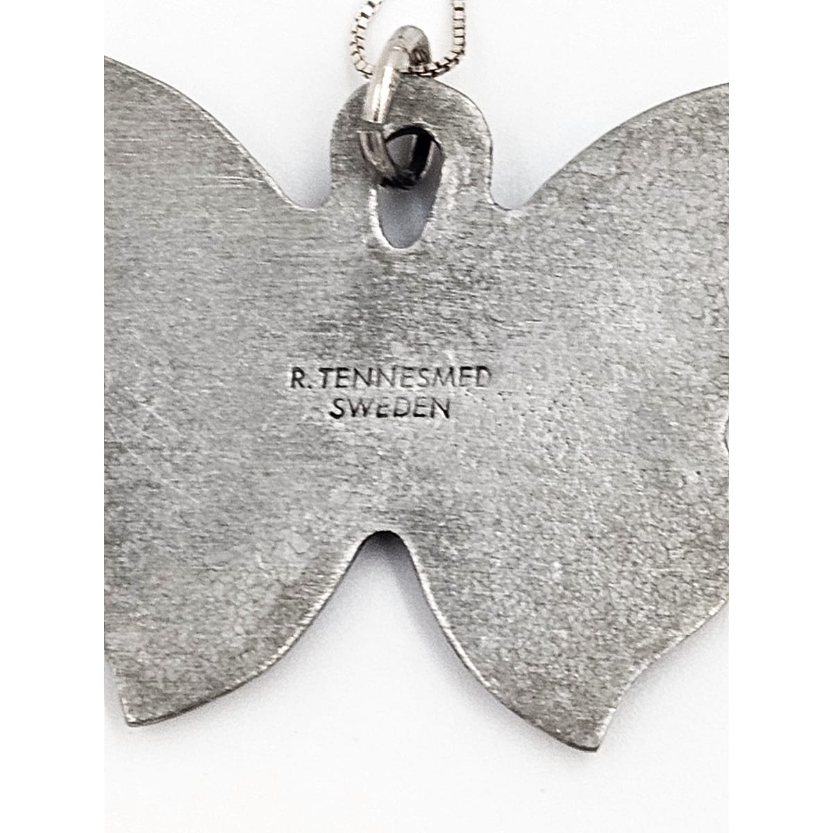 Rune Tennesmed Jewelry Sweden Rune Tennesmed Pewter Butterfly Pendant Sterling Necklace C. 1960&