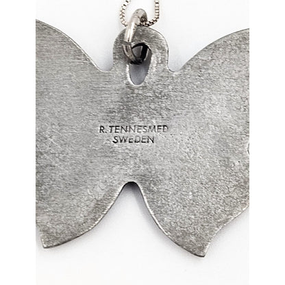 Rune Tennesmed Jewelry Sweden Rune Tennesmed Pewter Butterfly Pendant Sterling Necklace C. 1960&