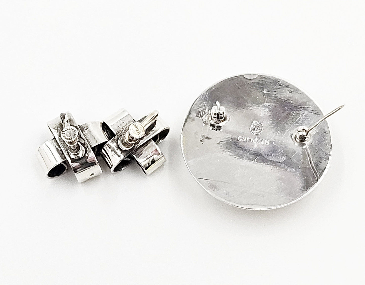 Sam Kramer Jewelry RARE Sterling Abstract Modernist Brooch & Earrings Set Signed Sam Kramer 1960s