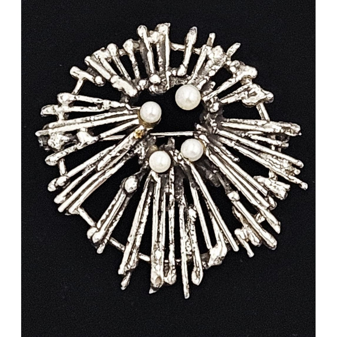 Scandinavian Silver Jewelry MCM Abstract Modernist Brutalist Sterling Silver &amp; Pearls Scandinavian Brooch