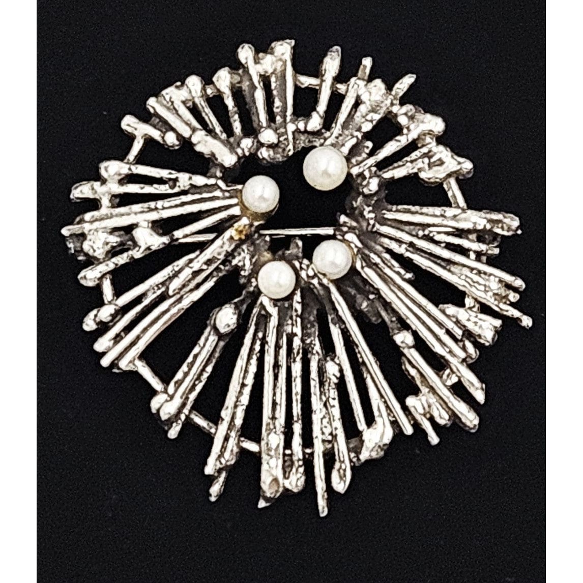 Scandinavian Silver Jewelry MCM Abstract Modernist Brutalist Sterling Silver &amp; Pearls Scandinavian Brooch
