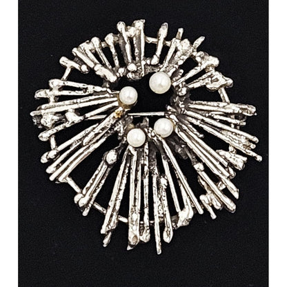 Scandinavian Silver Jewelry MCM Abstract Modernist Brutalist Sterling Silver &amp; Pearls Scandinavian Brooch