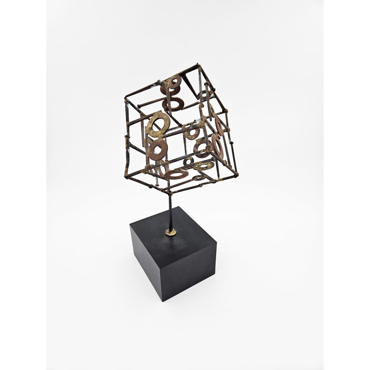 Sculpture Sculpture Abstract Constructivism Nails and Washers 3-D Cube Sculpture Circa 1960s