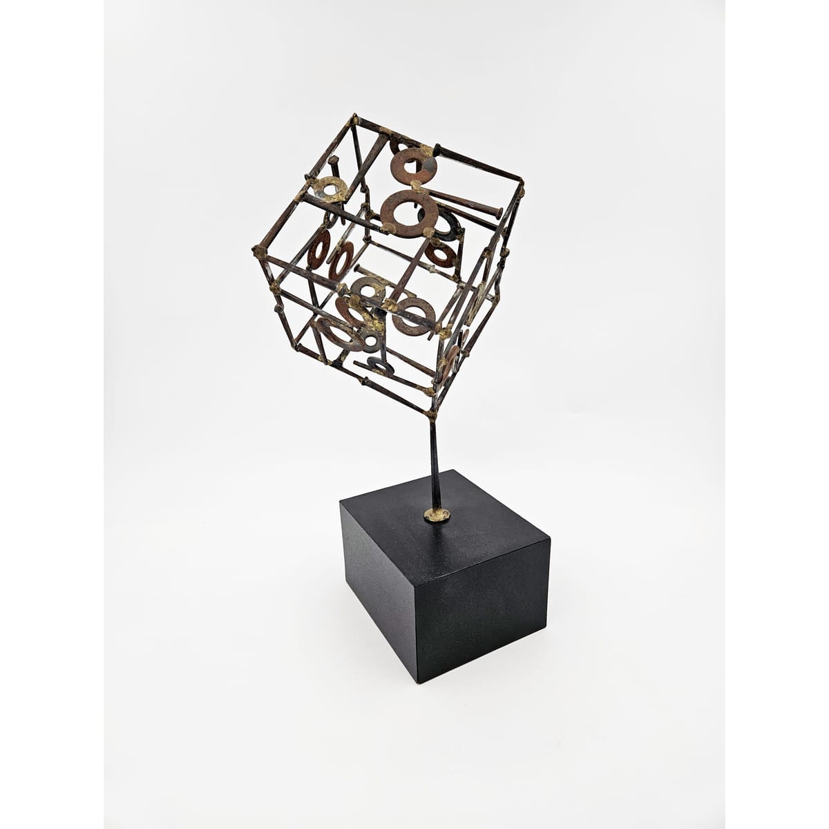 Sculpture Sculpture Abstract Constructivism Nails and Washers 3-D Cube Sculpture Circa 1960s