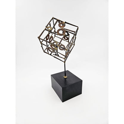 Sculpture Sculpture Abstract Constructivism Nails and Washers 3-D Cube Sculpture Circa 1960s
