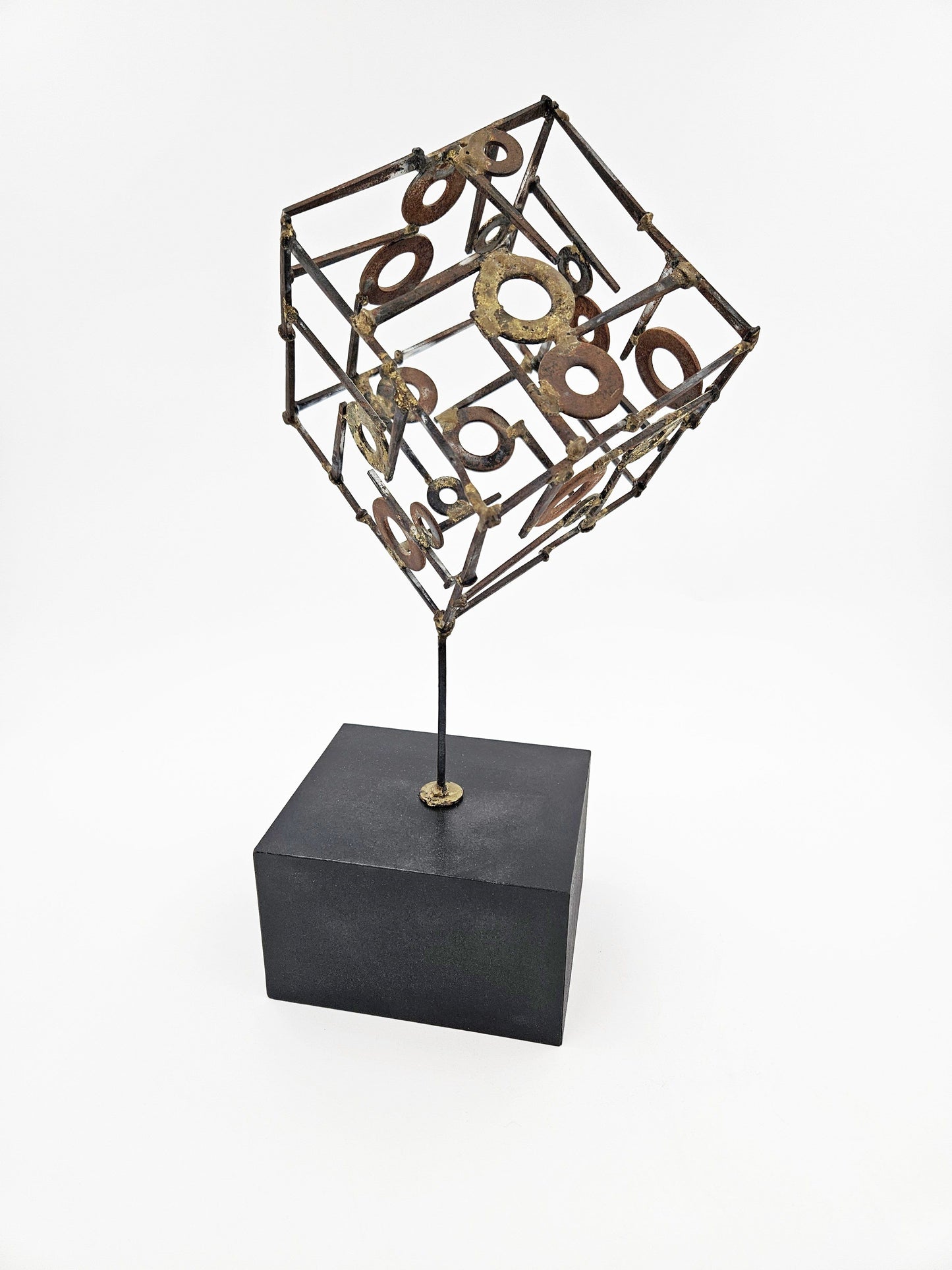 Sculpture Sculpture Abstract Constructivism Nails and Washers 3-D Cube Sculpture Circa 1960s