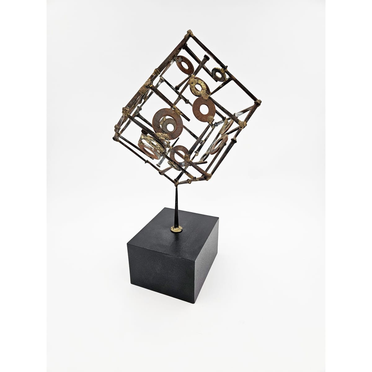 Sculpture Sculpture Abstract Constructivism Nails and Washers 3-D Cube Sculpture Circa 1960s